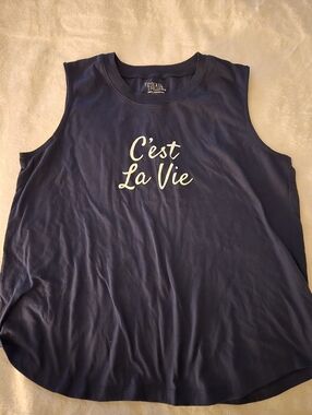 Womens Time and Tru Navy Graphic Crewneck Tank, L